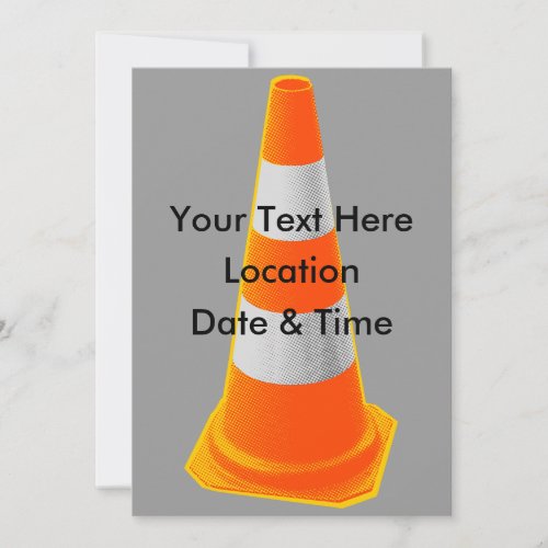 Traffic Cone with Grey Stripes Invitation