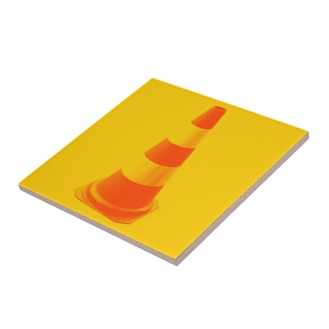 Traffic Cone with Yellow Stripes Ceramic Tile (Side)