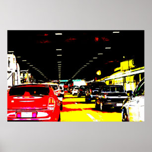 Traffic Jam Cars in Tunnel Art Poster