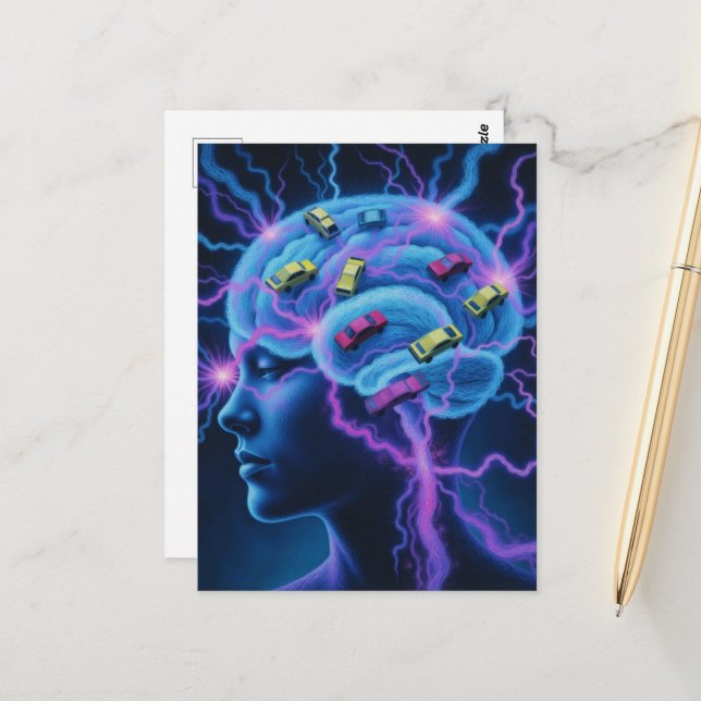 Traffic Jam in The Brain Surreal Postcard (Front/Back In Situ)