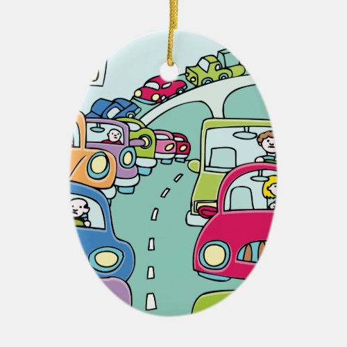 Traffic Jam People Ceramic Ornament