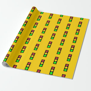 Traffic Light Ahead Caution Road Sign  Wrapping Paper