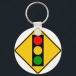 Traffic Light Ahead Highway Sign Keychain<br><div class="desc">International style road and highway warning sign advising of an upcoming traffic light.</div>