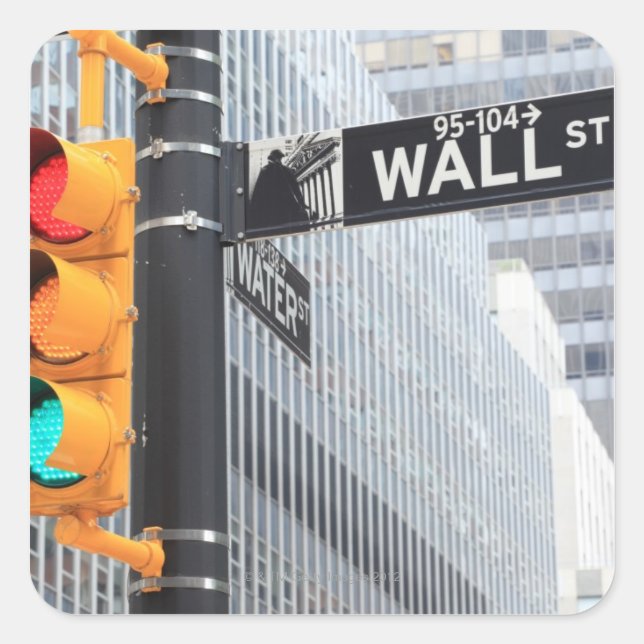 Traffic Light and Wall Street Sign Square Sticker (Front)