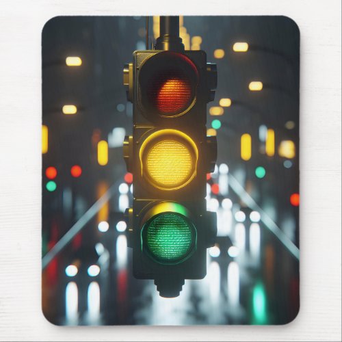 Traffic Light Glowing On City Street Mouse Pad