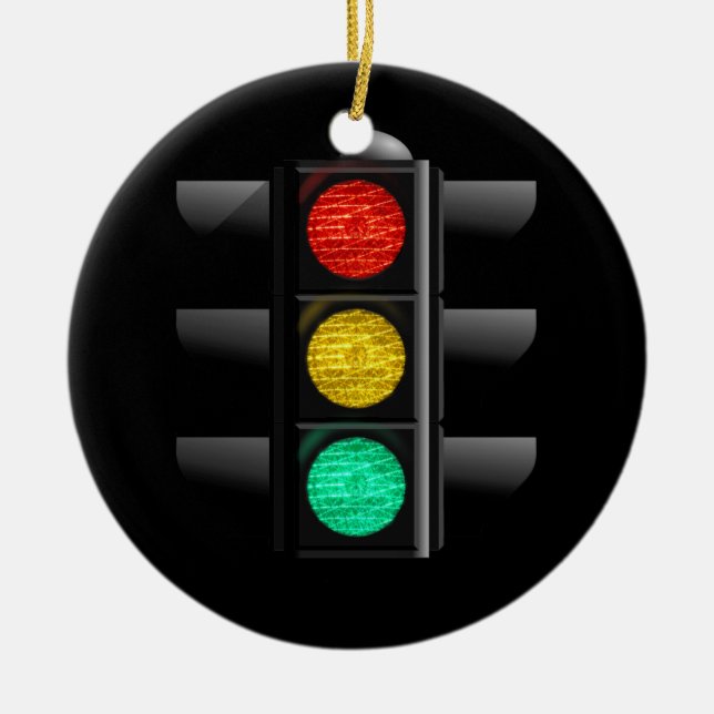 Traffic light Red Yellow Green Ceramic Ornament (Front)