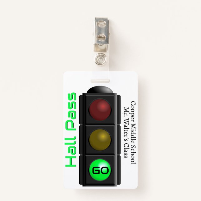 Traffic Light School Hall Pass Badge (Front with Clip)