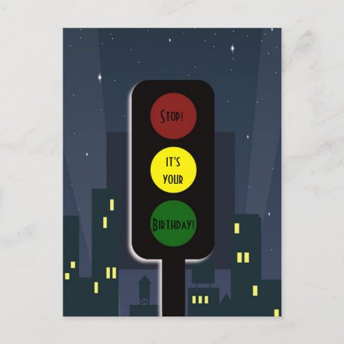 Traffic lights and buildings postcard