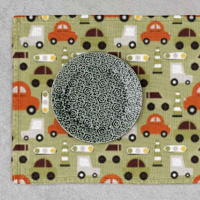 Traffic Lights Orange Cars Pattern Cloth Placemat (toy car table placemat)