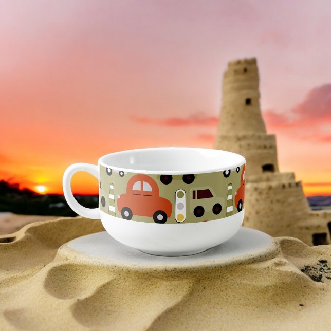 Traffic Lights Orange Cars Pattern Soup Mug (Soup Mug)