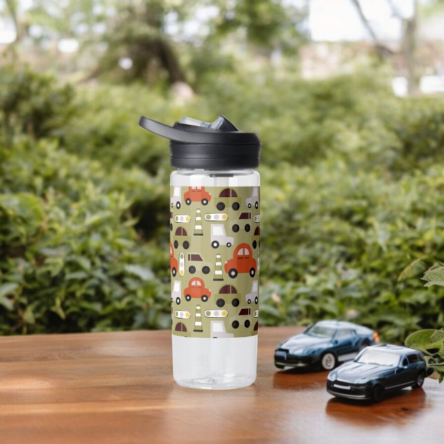 Traffic Lights Orange Cars Pattern Water Bottle (Water Bottle)
