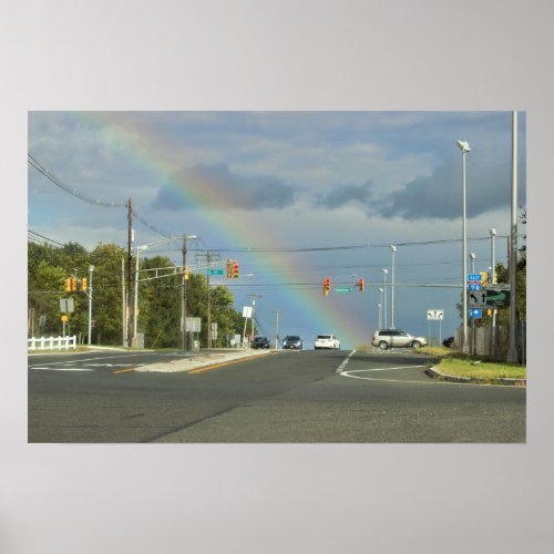 Traffic Lights with Rainbow Poster