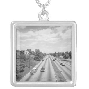 Traffic on highway silver plated necklace