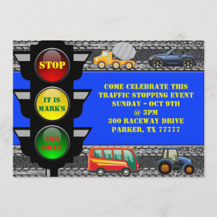 Traffic Race Car Dump Truck Bus Tractor Invite