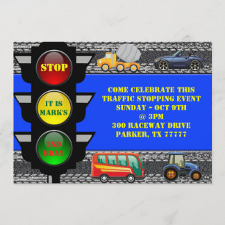 Traffic Race Car Dump Truck Bus Tractor Invite