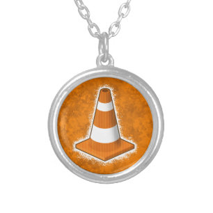 Traffic Safety Cone Splatter Silver Plated Necklace