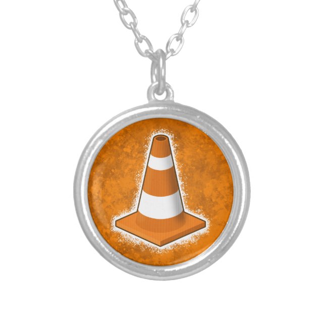 Traffic Safety Cone Splatter Silver Plated Necklace (Front)