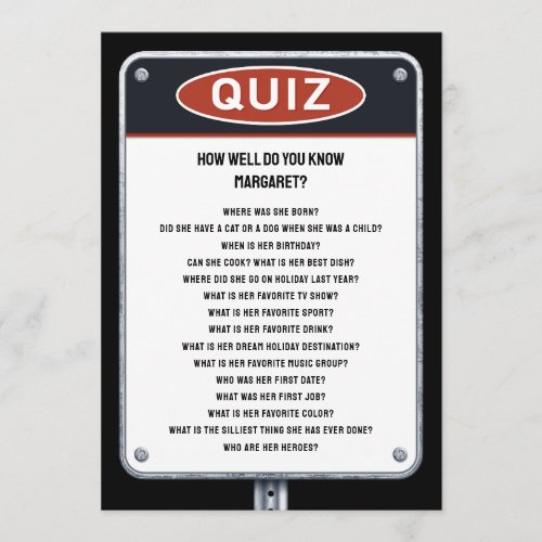 Traffic themed Party Quiz Party with sign Invitation