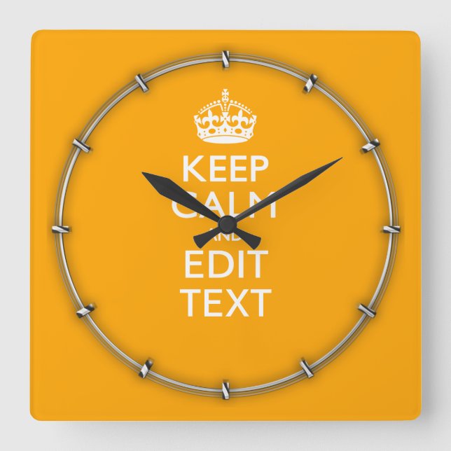 Traffic Yellow Decor Keep Calm And Your Text Square Wall Clock (Front)