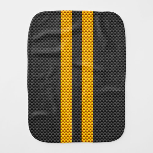 Traffic Yellow Racing Stripes Carbon Fiber Style Baby Burp Cloth
