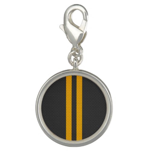 Traffic Yellow Racing Stripes Carbon Fiber Style Charm