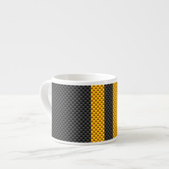 Traffic Yellow Racing Stripes Carbon Fiber Style Espresso Cup (Front Left)