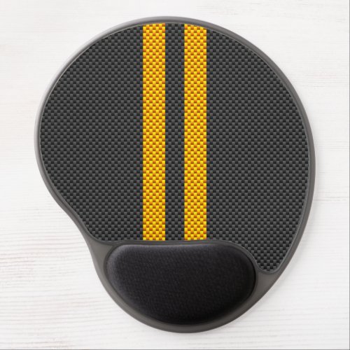Traffic Yellow Racing Stripes Carbon Fiber Style Gel Mouse Pad