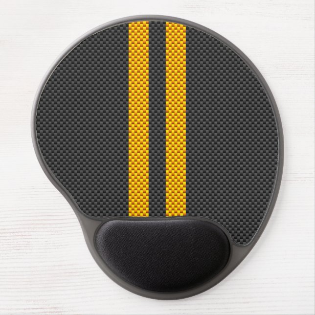 Traffic Yellow Racing Stripes Carbon Fiber Style Gel Mouse Pad (Front)