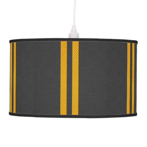 Traffic Yellow Racing Stripes Carbon Fiber Style Hanging Lamp