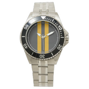 Traffic Yellow Racing Stripes Carbon Fiber Style Watch