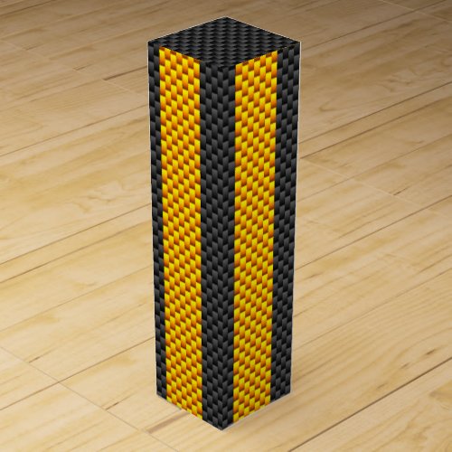 Traffic Yellow Racing Stripes Carbon Fiber Style Wine Gift Box