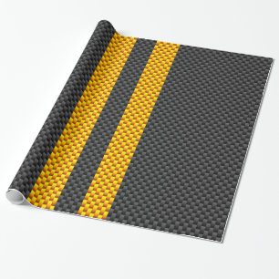 Traffic Yellow Racing Stripes Carbon Fiber Style Wrapping Paper