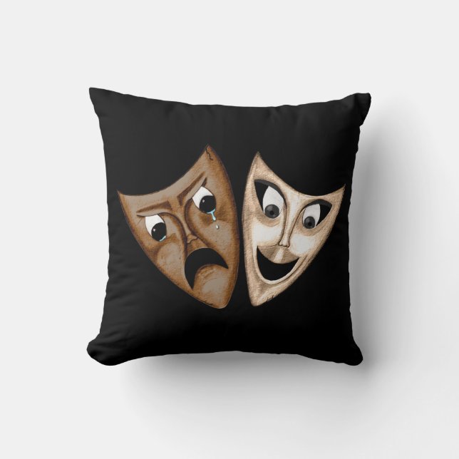 Tragedy & Comedy Throw Pillow (Front)