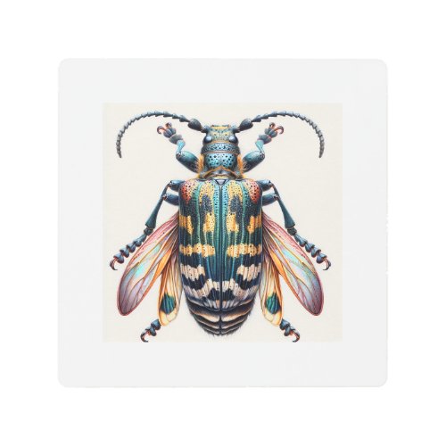 Tragosoma Beetle 060624IREF120 _ Watercolor Metal Print