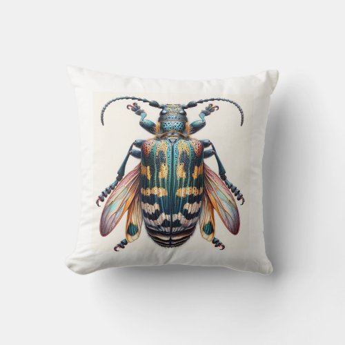 Tragosoma Beetle 060624IREF120 _ Watercolor Throw Pillow