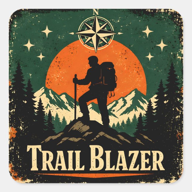 Trail Blazer – Wilderness Pioneer Hiker Square Sticker (Front)