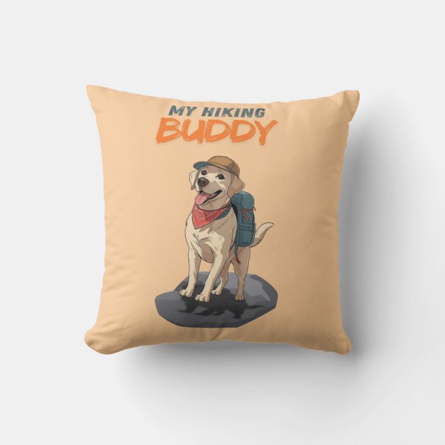Trail Buddy – Hiking Labrador Adventure Throw Pillow (Front)