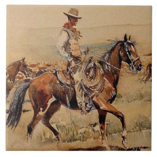 “Trail Drive”  2 Western Art by Edward Borein Ceramic Tile