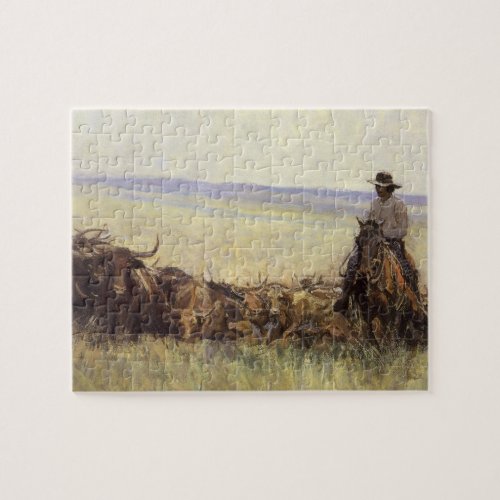 Trail Herd to Wyoming by WHD Koerner Jigsaw Puzzle