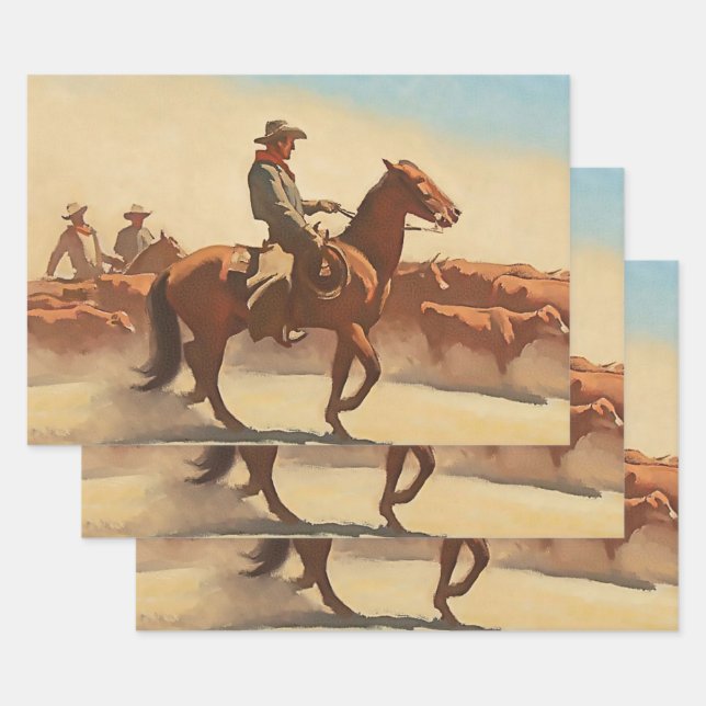 “Trail Herd” Western Art by Maynard Dixon Wrapping Paper Sheets (Set)