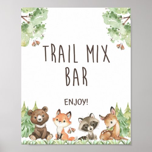 Trail Mix Bar Party Sign Woodland Animals
