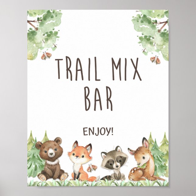 Trail Mix Bar Party Sign Woodland Animals (Front)