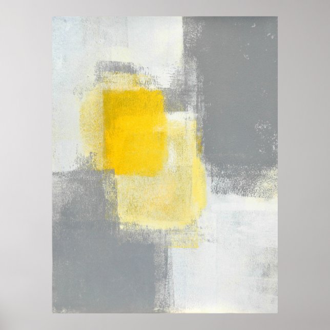 'Trail Mix' Gray and Yellow Abstract Art Poster (Front)