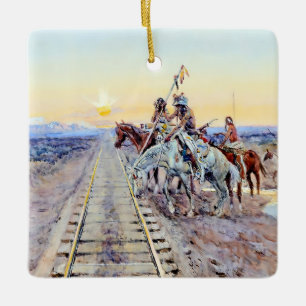 “Trail of the Iron Horse” by Charles M Russell Ceramic Ornament