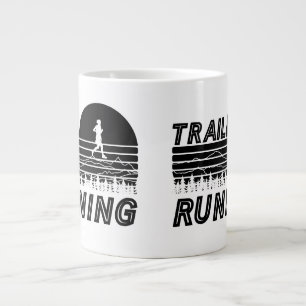 Trail running in the sunset with mountains giant coffee mug