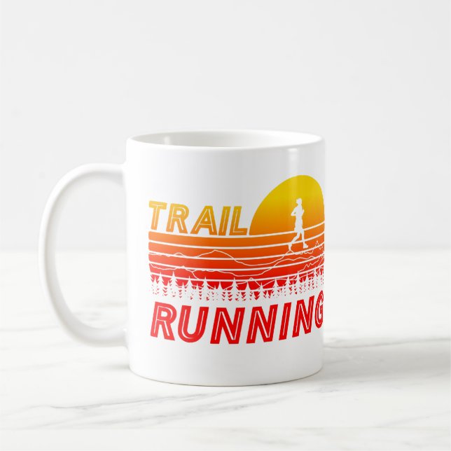 Trail running orange sunset with mountains coffee mug (Left)