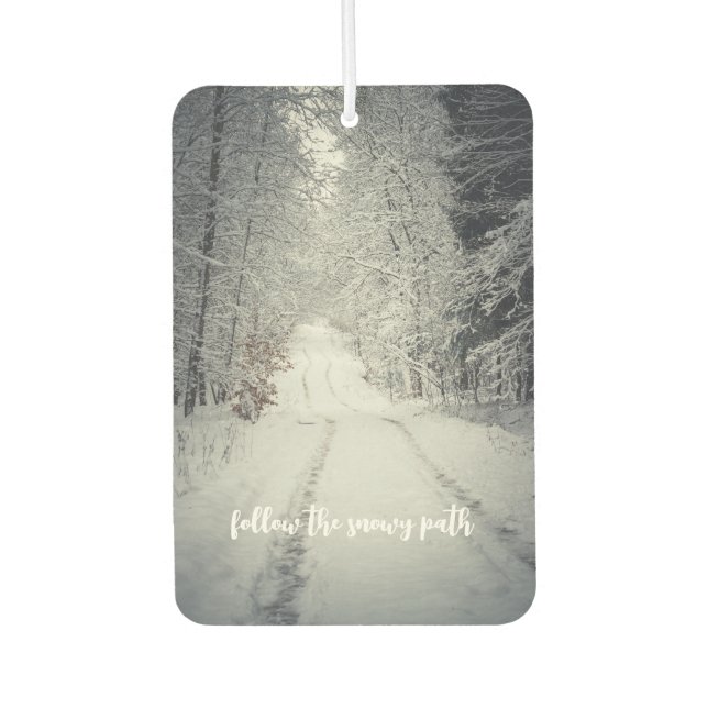 Trail through a snow-covered winter forest air freshener (Front)