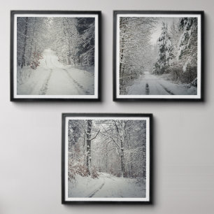 Trail through a snow-covered winter forest peel and stick photo tile