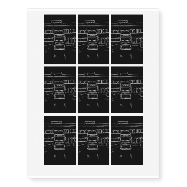 trailer and building drawing temporary tattoos (Front)