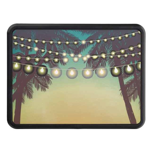 Trailer Hitch Beach Sunset Palm Trees String Light Cover (Front)